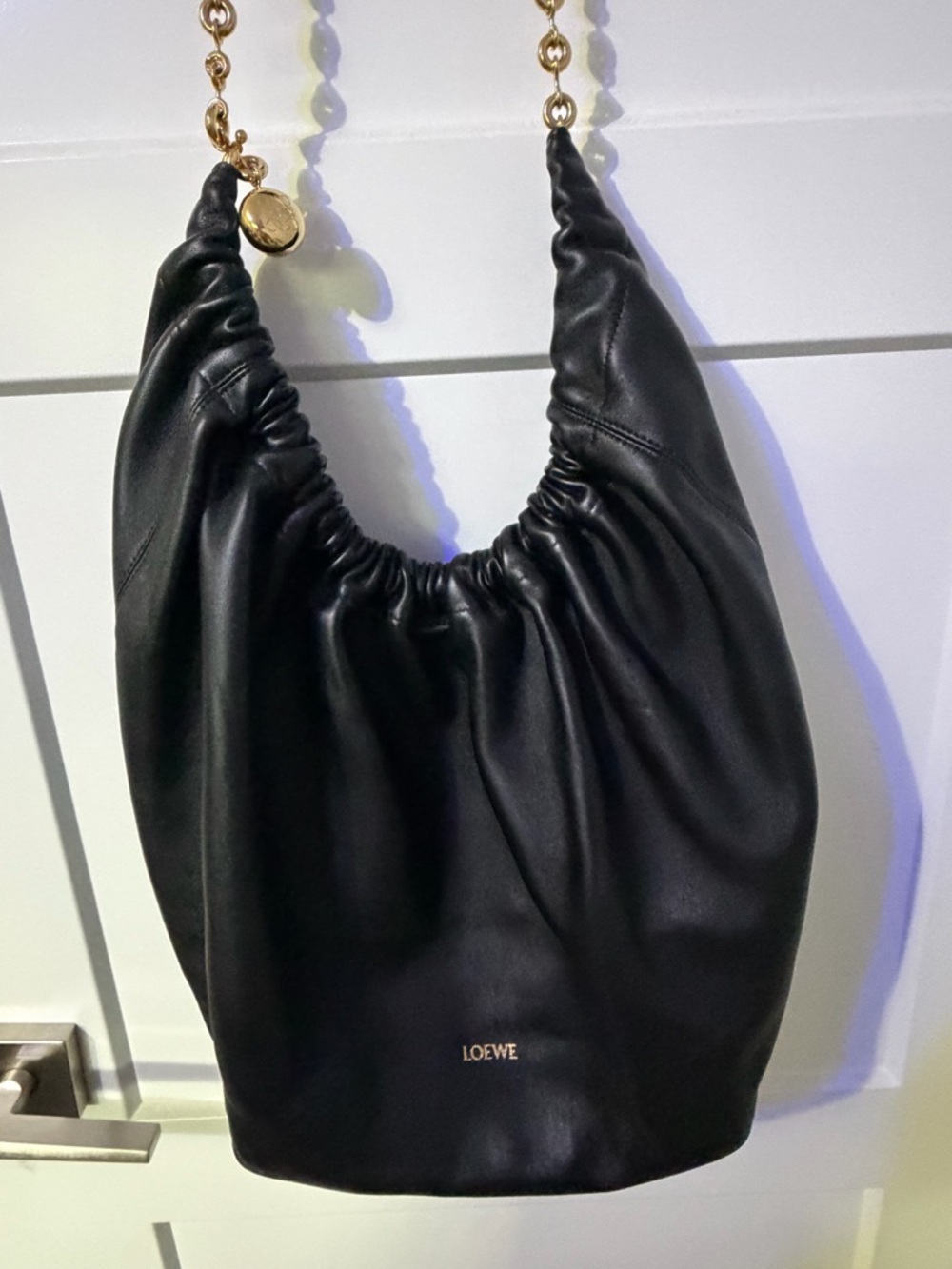 Loewe Black Buttery Nappa Lambskin Shoulder Bag with Gold Chain - Picture 7 of 15